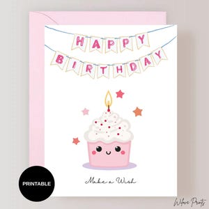 Carte d'anniversaire imprimable pour enfants Carte de joyeux anniversaire en téléchargement numérique Jolie carte d'anniversaire avec cupcake Carte d'anniversaire numérique Cartes imprimables