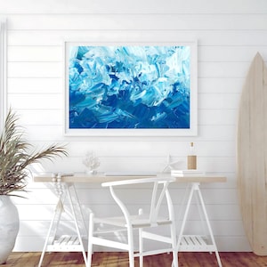 Blue Ocean Wave Print: Abstract Coastal Wall Art