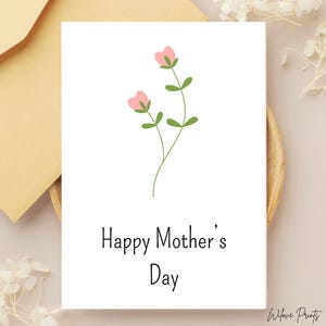 Glückliche Mutter Tageskarte Druckbare Blumengrußkarte für Mama Boho Aquarell Blumen Digitaler download 5 x 7 gefaltete Karte Minimalistische Karte