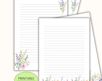 Wildflower Stationery Set | Floral Letter Writing Paper , lined and unlined, A4 & US Letter size (Digital Download)