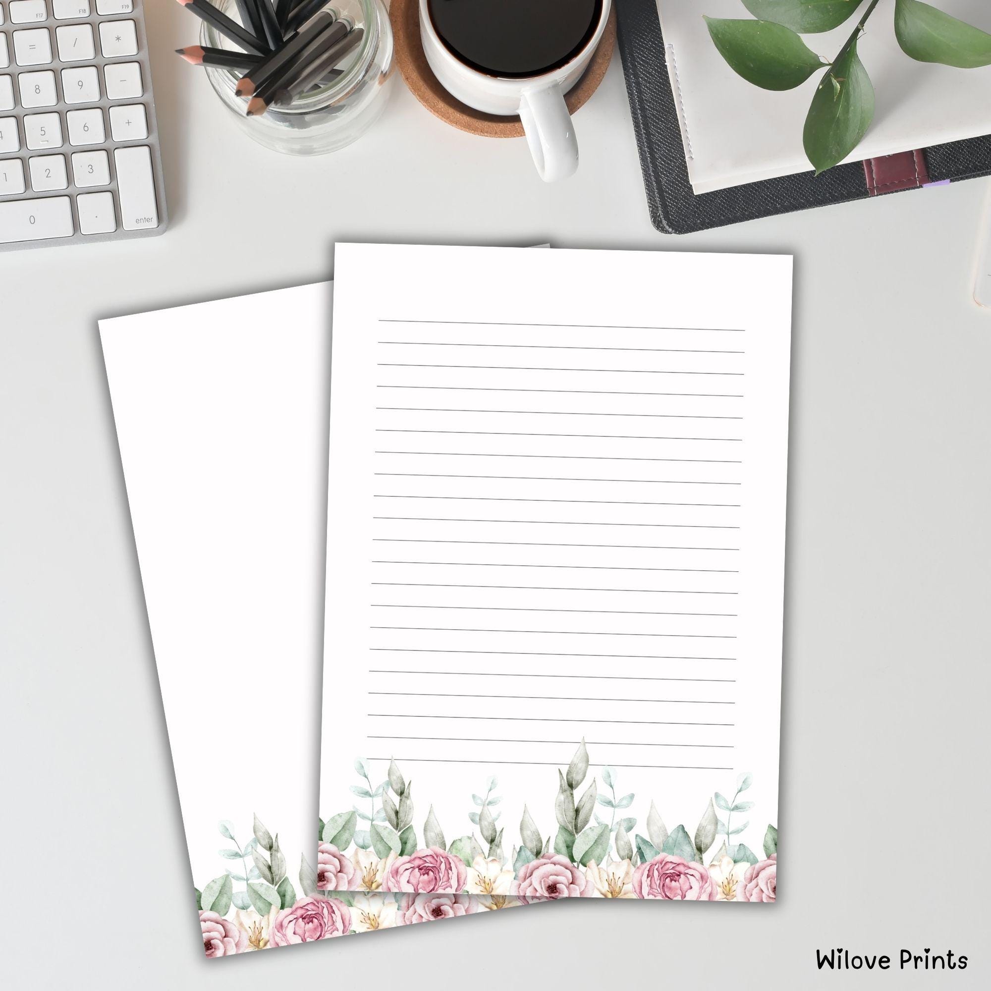 Printable Floral Stationery Set, Watercolor Rose Writing Paper, Lined ...