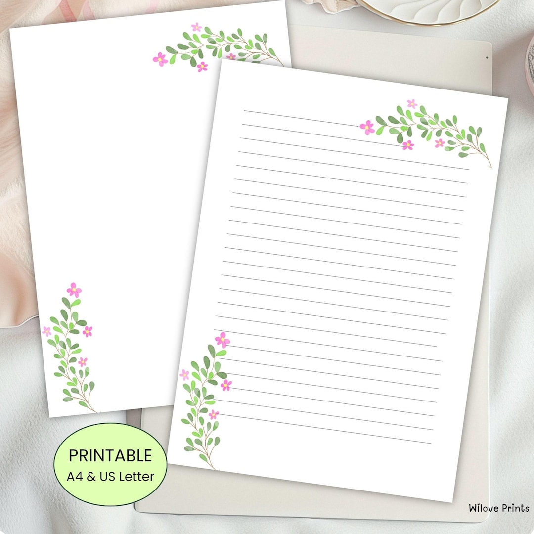 Printable Floral Stationery Set, Watercolor Greenery Writing Paper ...