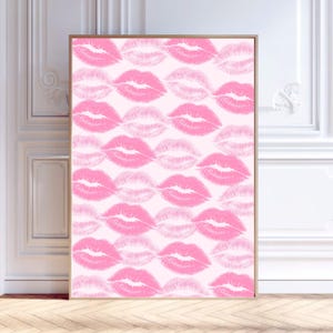 Pink lips wall art printable, light Pink kiss mark lipstick wall decor,feminine bedroom wall art for girls dorm, cute aesthetic girly print