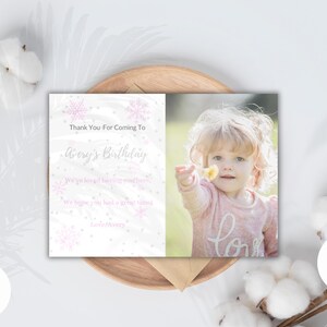 Winter Onederland biglietto di ringraziamento con foto / Immagine del primo compleanno di Natale / Modello Canva / Cancelleria rosa stampabile per ragazze