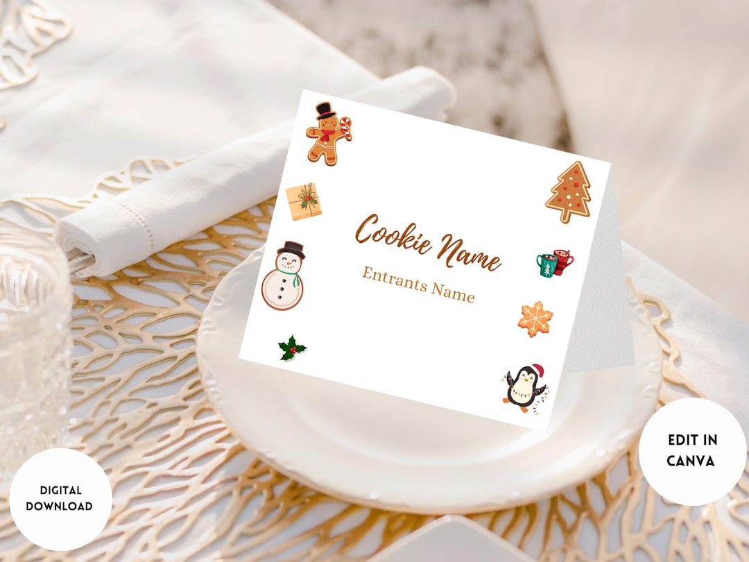 Christmas Cookie Exchange Party Food Label | Xmas Tent Fold Placecard ...