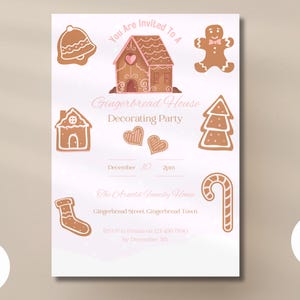de Noël pour décoration de maison en pain d'épice | Décoration de biscuits de Noël | Modèle de toile | Papeterie imprimable en papier rose