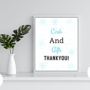 Un piccolo fiocco di neve è in arrivo Baby Shower Cards And Gifts Sign / Festa di rivelazione del sesso del bambino a Natale / Modello Canva / Cancelleria stampabile