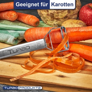 TURBO PRODUKTE Turboschäler-Sparschäler aus Edelstahl für Obst u. Gemüse Vor-und Rückwärts mit Pendelklinge für Links & Rechtshänder Bild 6