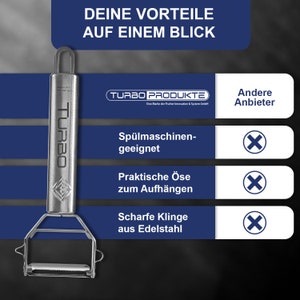 TURBO PRODUKTE Turboschäler-Sparschäler aus Edelstahl für Obst u. Gemüse Vor-und Rückwärts mit Pendelklinge für Links & Rechtshänder Bild 2