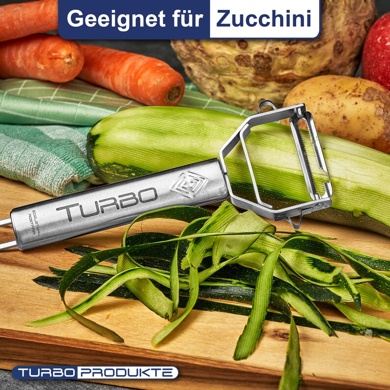 TURBO PRODUKTE Turboschäler-Sparschäler aus Edelstahl für Obst u. Gemüse Vor-und Rückwärts mit Pendelklinge für Links & Rechtshänder Bild 8