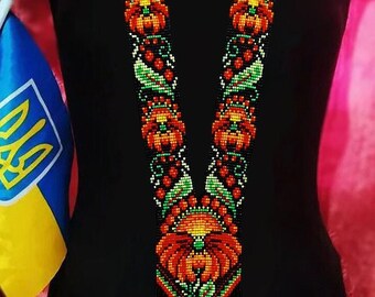 Long necklace Folk Ukrainian Gerdan, traditional Ukraine necklace Handmade Jewelry Beaded Necklace, Ukrainian Jewelry Ethnic beaded