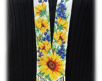 Long necklace Ukrainian Sunflower beaded gerdan, traditional Ukraine beaded necklace, Handmade folk Jewelry Necklace Ukrainian Ethnic