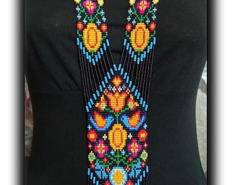 Long necklace Ukrainian beaded Gerdan, traditional Ukraine beaded necklace, Handmade folk Necklace Ukrainian Ethnic, ukrainian Jewelry