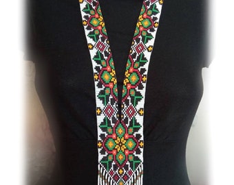Long necklace Folk Ukrainian Gerdan, traditional Ukraine necklace Handmade Jewelry Beaded Necklace, Ukrainian Jewelry Ethnic beaded