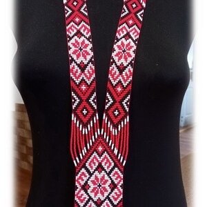 Long necklace Ukrainian beaded Red Gerdan, traditional Ukraine beaded necklace, Handmade folk Jewelry Necklace Ukrainian Ethnic
