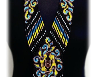 Ukrainian patriotic beaded Gerdan Tryzub, traditional Ukraine necklace, Handmade Jewelry, Beaded Necklace, long necklace Folk Ukrainian