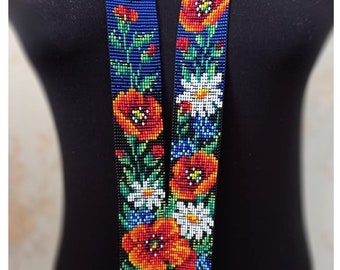Ukrainian Poppy Gerdan, traditional Ukraine necklace, Handmade Jewelry, Beaded Necklace, Ukrainian Jewelry, long necklace Folk Ukrainian
