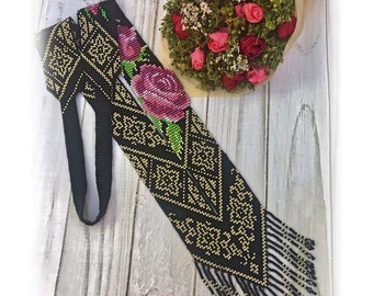 Ukrainian Rose Floral Gerdan, traditional Ukraine necklace, Handmade Jewelry, Beaded Necklace, Ukrainian Jewelry, long Folk necklace Ethnic