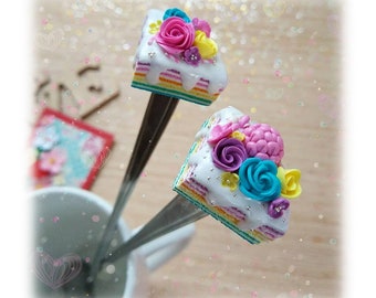 Tasty Spoon Rainbow Cake Sweet spoon Children tea party Gift for girls cake spoon pie for tea spoon coffe spoon polymer clay funny gift