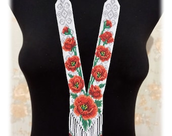 Ukrainian Poppy Gerdan, traditional Ukraine necklace, Handmade Jewelry, Beaded Necklace, Ukrainian Jewelry, long necklace Folk Ukrainian