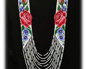 Ukrainian rose Gerdan, traditional Ukraine necklace, Handmade Jewelry, Beaded Necklace, Ukrainian Jewelry, long necklace Folk Ukrainian