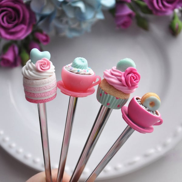 Cuillère savoureuse Cupcake Cuillère douce Enfants tea party Cadeau pour filles gâteau cuillère tarte pour cuillère à thé cuillère à café cadeau amusant en argile polymère