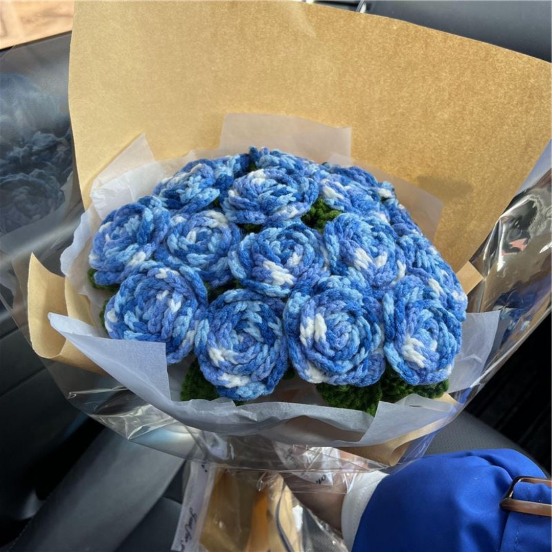 Handmade Crochet Flower Bouquet Home Decor Gift Knitted Wool Etsy