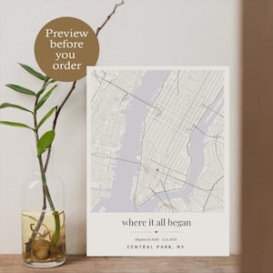 Donde todo comenzó: lienzo personalizado con mapa para parejas, regalo de aniversario personalizado, decoración de pared con el lugar de la boda, recuerdo de la primera cita.