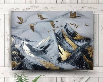 Berge, Bild mit Bergen, Bild von Bergen, Bild mit Gold, Bild auf Leinwand mit Gebirge, Berglandschaft, Geschenke