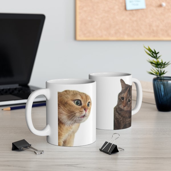 Talking Cats Ceramic Mug, Sad Talking Cat Mug, Meme Cats Mug for Couples and Friends