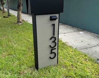 Modern Cedar Mailbox with House Numbers & Solar Light