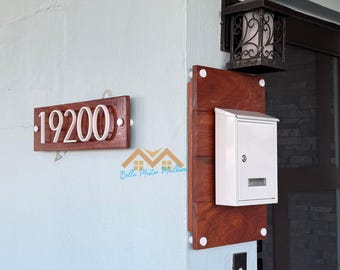 Cumaru Wood Address Sign with Metal Numbers & Mailbox