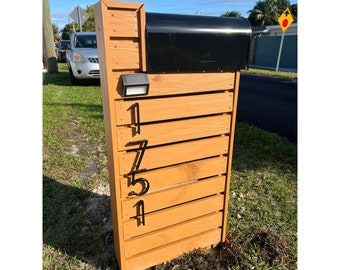 Modern Wood Mailbox with Post & Numbers: Custom Design