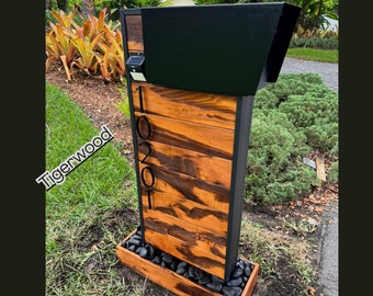 Modern Tigerwood Mailbox with Post: Personalized Design