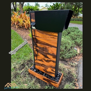 Custom Mailbox, Modern Mailbox with Post, Design Mailbox, Wood Mailbox, Modern Wooden Mailbox, Mailbox Personalized, Tigerwood MailBox.