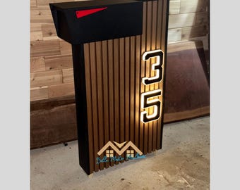 Modern Wooden Succulent Mailbox | NORX Composite Mailbox with Solar Light | Outdoor Rustic Mailbox for Home Entrance Decor