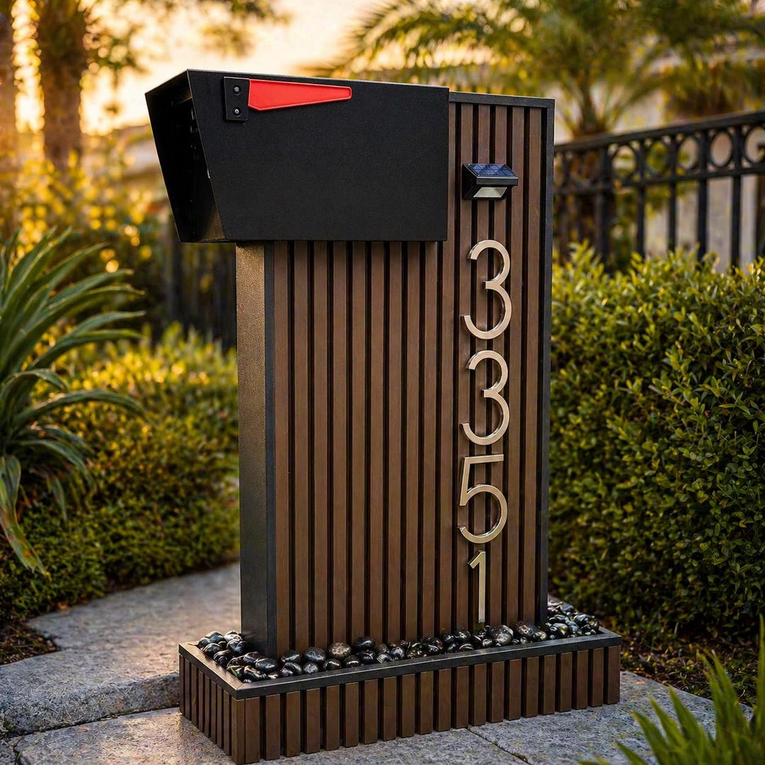 Luxury Modern Mailbox With Post | NORX Composite Slat Wall Mailbox