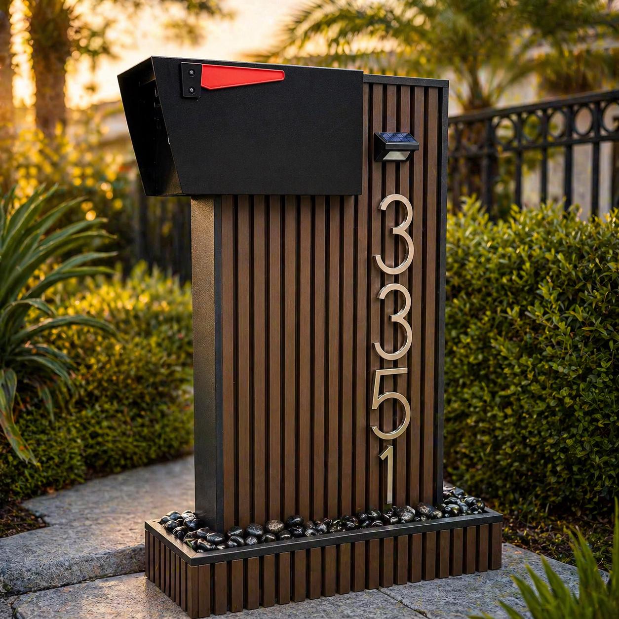 Luxury Modern Mailbox With Post | NORX Composite Slat Wall Mailbox