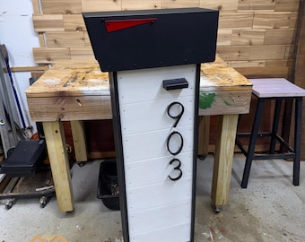 Composite Slatwall Mailbox , Modern Mailbox with House Numbers & Solar Light, Mailbox Post Mounted,  Slatwall Mailbox , White Mailbox
