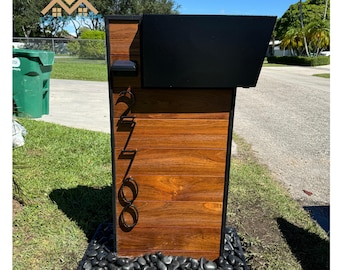 Jatoba Wood Modern Mailbox with Post: Personalized Rustic Design