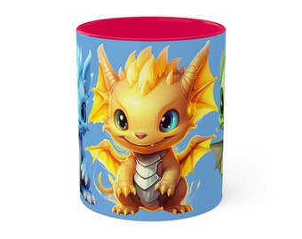 Colorful 11oz Kids Juice or Cocoa Mug with Baby Dragons for the Year of the Dragon