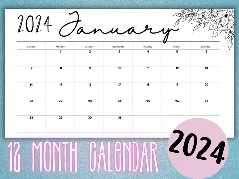 2024 Printable 12 Month Calendar - Il 794xN.5519610212 Eddf 
