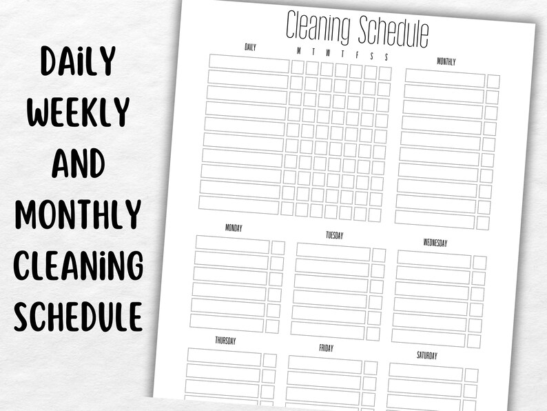 Printable Weekly Cleaning Schedule Monthly Cleaning Routine Daily