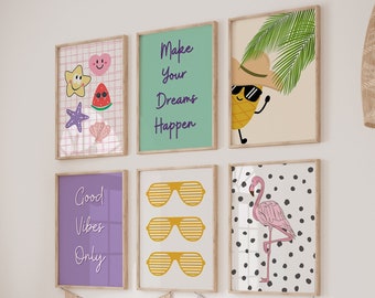 Summer Decor Cute Posters Set Of 6, Teen Girl Room Decor, Dorm Decor For College Girls, Trendy Quote Poster Kids Room Decor,Teen Girl Prints