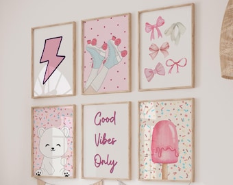 Impressões para Adolescentes, Arte de Parede Imprimível para Meninas, Decoração de Dormitório para Universitárias, Conjunto de Arte de Parede Moderna para Meninas, Conjunto de Pôsteres Rosa Estilo Preppy, Arte de Parede para Adolescentes
