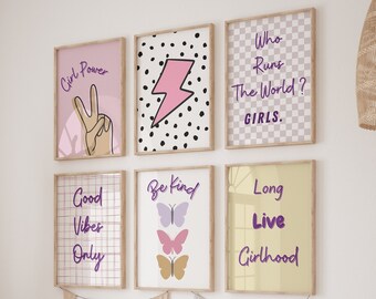 Teen Girl Wall Art Prints, Who Runs the World? Girls, Trendy wall art Set, Dorm Decor For College Girls, Boho Girls Room, Teenager Art Print