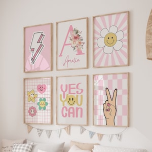 Girls Trendy wall art Set , Dorm Decor For College Girls, Boho Girls Room, smiley nursery Art, Teen Girl Wall Art Prints, Teenager Art Print