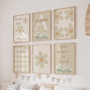 Daisy Print, daisy wall art , daisy nursery print, personalised name print , boho nursery decor, beige girls room prints, printable wall art