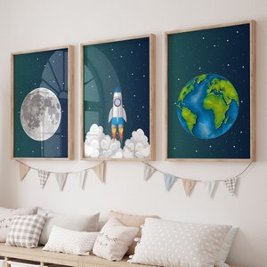 Space Nursery Prints,Outer Space Printable Wall Art Set of 3 for Nursery Decor,space suit, space travel,Solar system print,Printable posters