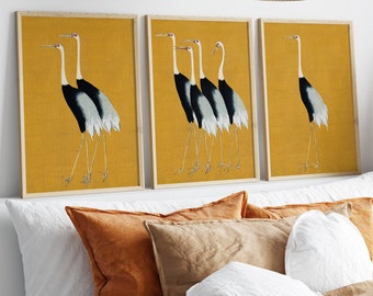 Yellow Crane, Ogata Korin, Japanese Print, Digital Download,Crane Illustration, Japanese Wall Art,Diptych Art,japan poster,Exhibition Poster